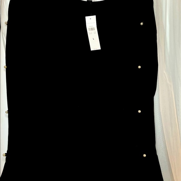 💕NWT. ANN TAYLOR Black, long bell sleeved Blouse w- Pearl Details. Large.BLOUSE - Picture 8 of 13